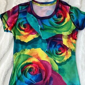 INKnBURN Multicolor Rose Women's Short Sleeve Top